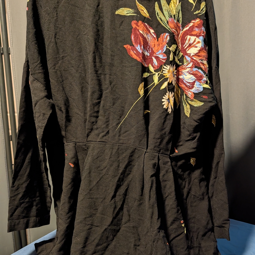 Large Free People Black Dress with Red Floral Design